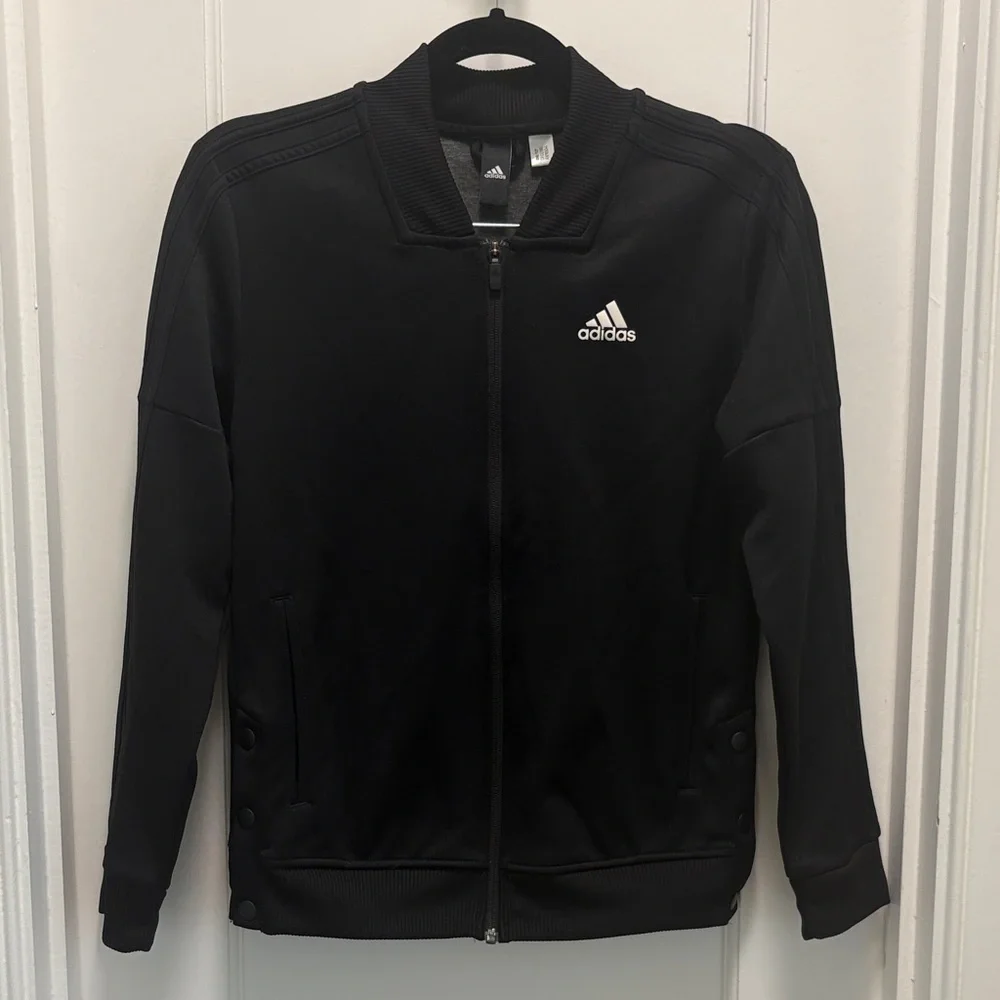 Adidas Black Full-Zip Track Jacket with lips appliqué on back - Picture 2 of 5